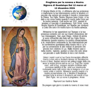 Novena alla Madonna di Guadalupe dal 12 marzo al 12 dicembre 2024