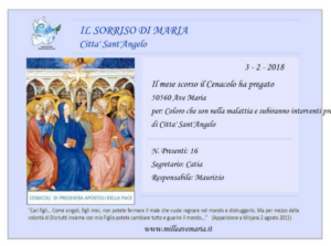 INCONTRO CENACOLO 50 AVE MARIA 3 FEBBRAIO 2018